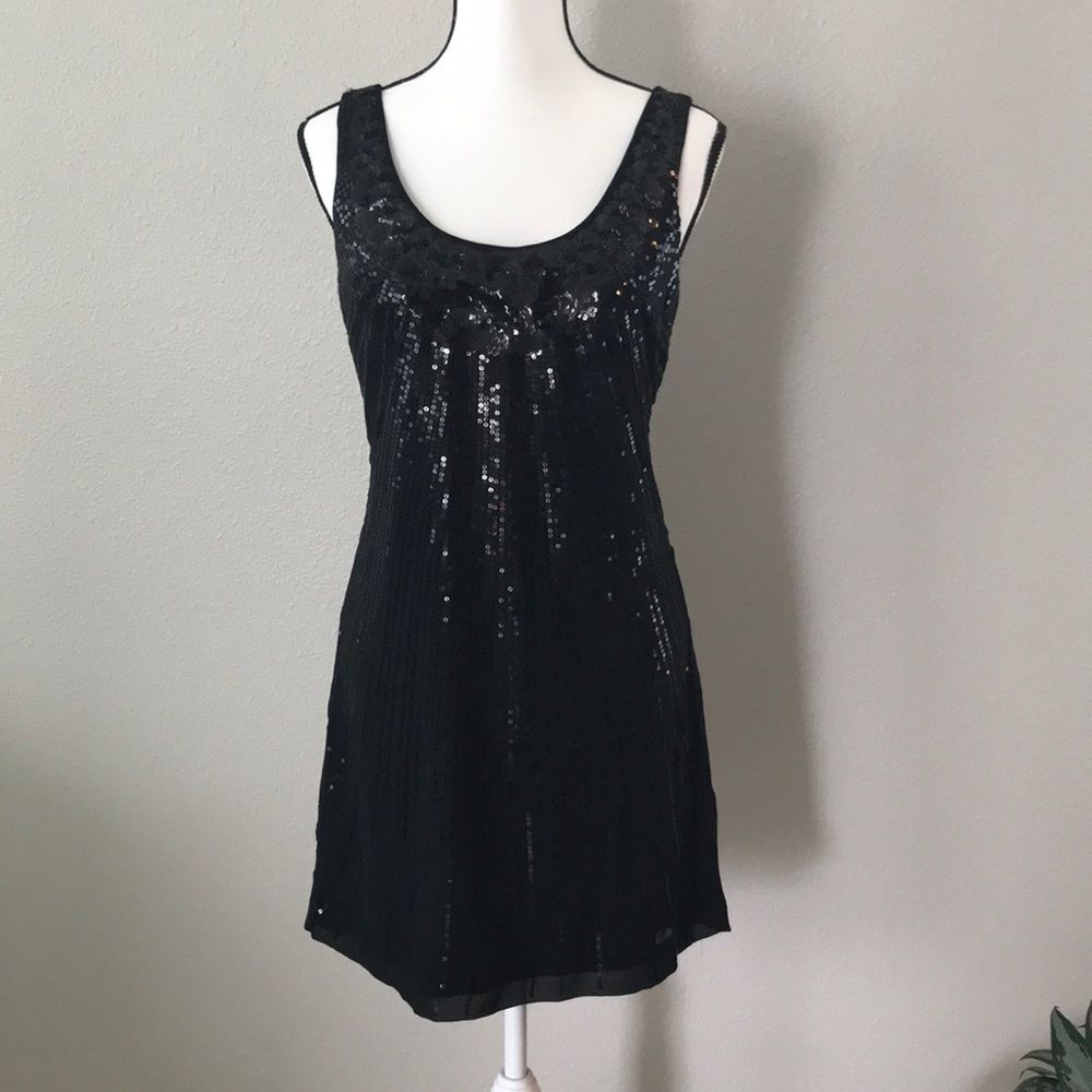 White House Black Market Black Sleeveless Sequined Sheath Dress (Size 2)